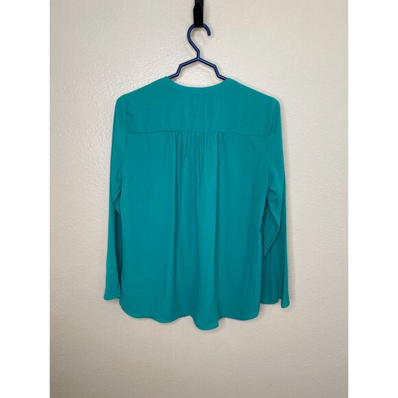 Adrienne Vittadini Womens Turquoise Long Sleeve Button Down Blouse M Polyester - Picture 3 of 6